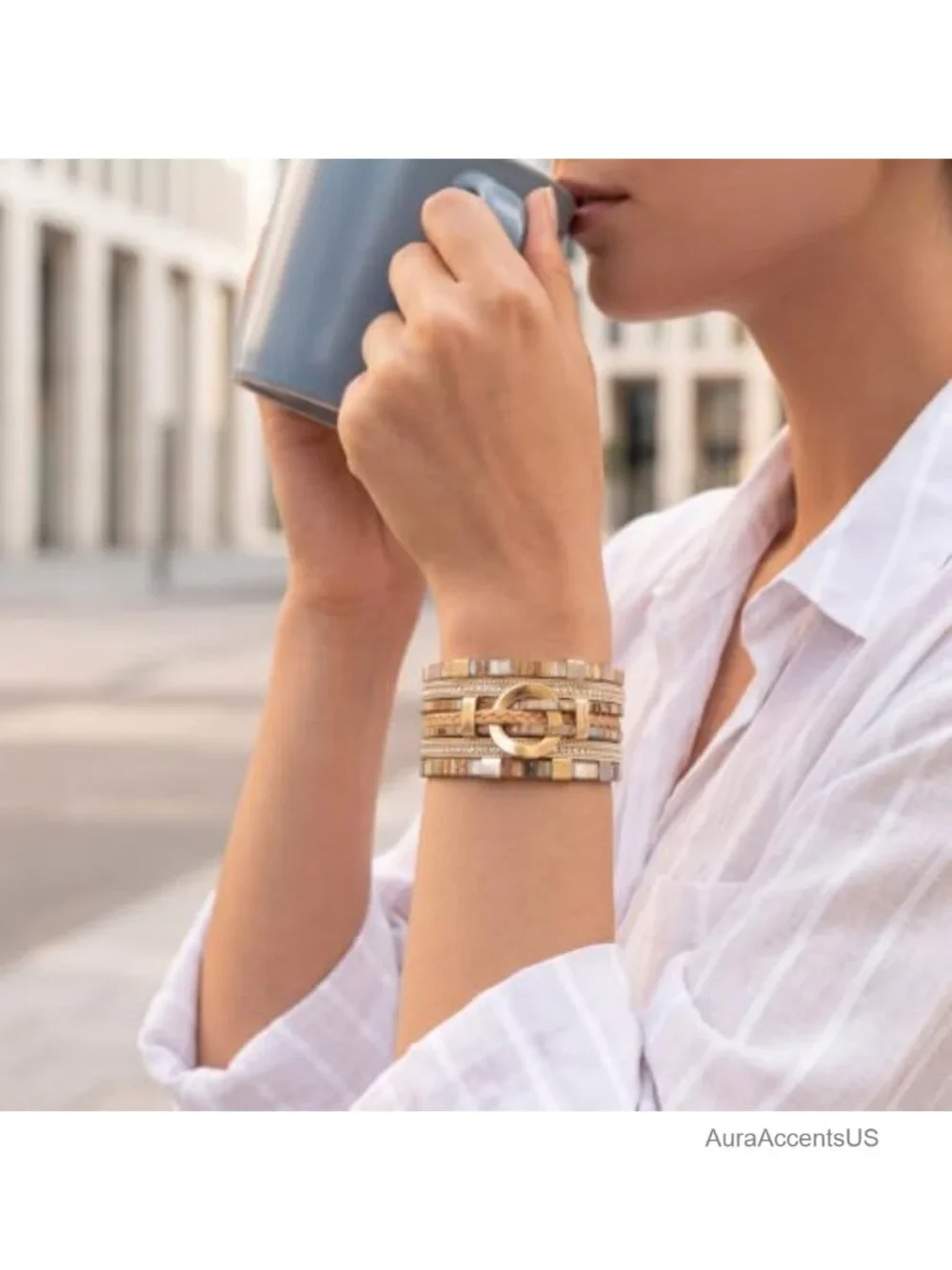 Leather Wrap Bracelet Boho Cuff Bangle Layered Women's Adjustable
